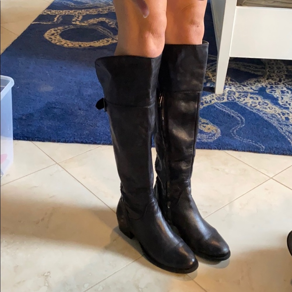 Vince Camino studded black leather knee high boots